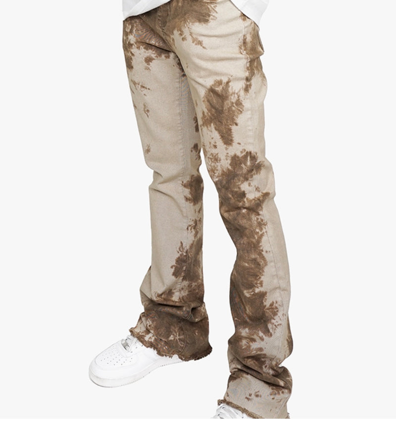 Eptm tie dyed stacked flare pants (khaki)