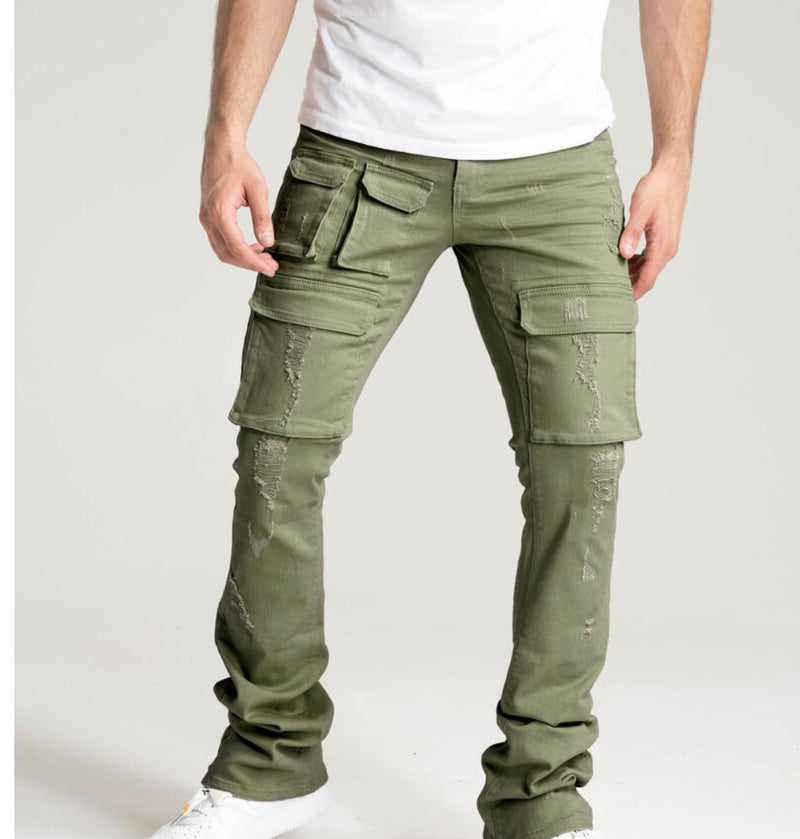 Spark Twill Cargo Stack Pants w/rip & repair(Olive)