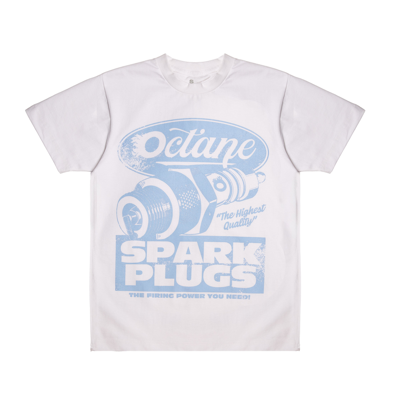Octane Spark Plug T-Shirt(White & Carolina Blue)
