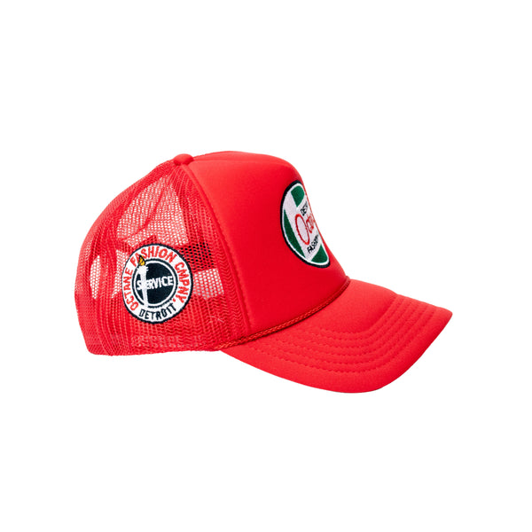 RED TRUCKER HAT