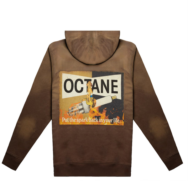 Octane spark plug pullover hoodie(washed brown)