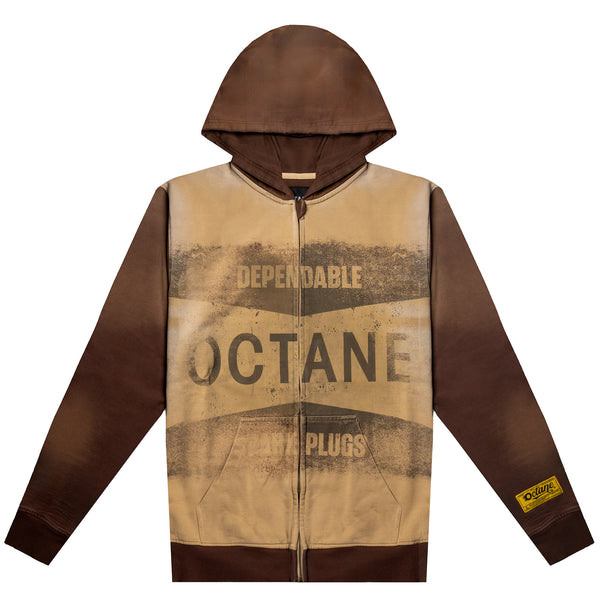 Octane Spark Plug Zip Up Hoodie(washed brown)