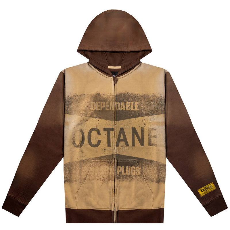 Octane Spark Plug Zip Up Hoodie(washed brown)