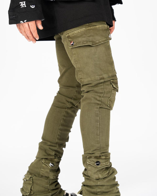 Pheelings”my pleasure” cargo stack flare denim(olive)