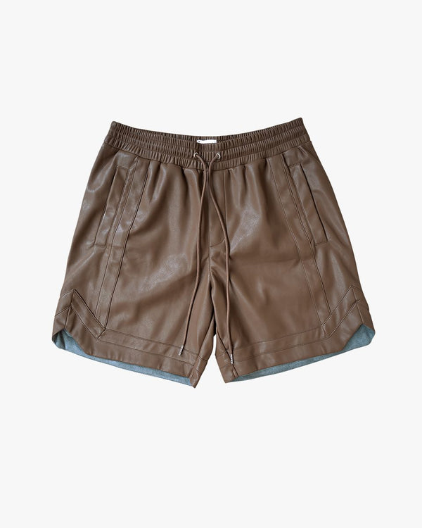 EPTM lambskin leather hoop shorts(brown)