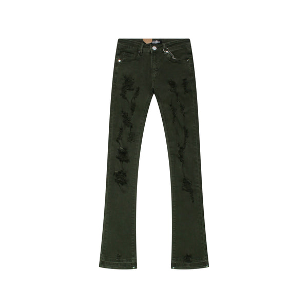 “Now or Never” Flare Stack Denim(Olive)