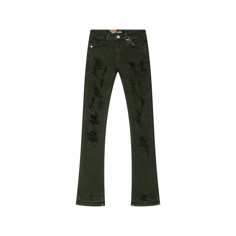 “Now or Never” Flare Stack Denim(Olive)