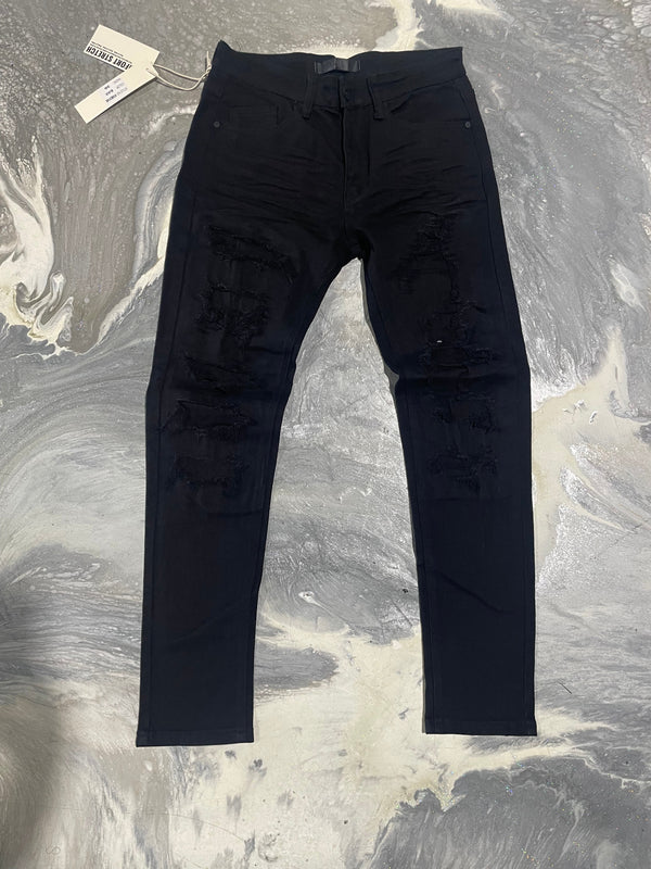 KDNK PATCHED & DISTRESS DENIM(BLACK)