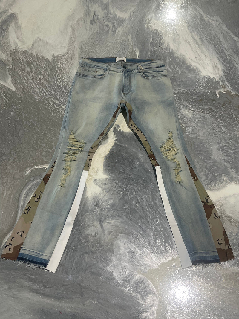 Golden stacked Camo denim